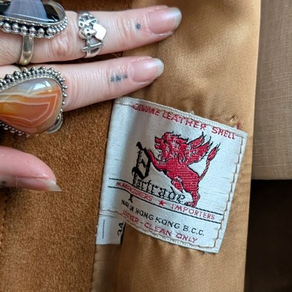 70s Vintage Orange Suede Leather Jacket Fringe Biker Western Moto Bomber Coat - Picture 8 of 8